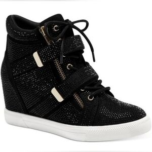 Like NEW INC Black Rhinestone Hidden Wedge Sneaker